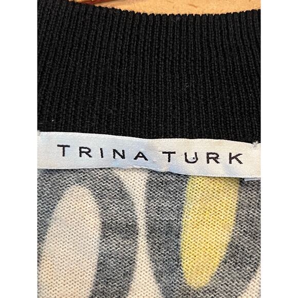 Trina Turk Women's XS Black/White 100% Merino Wool Button Front Cardigan - Picture 2 of 7